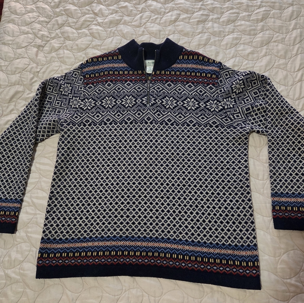 LL Bean Sweater Mens L-Reg  100% Lambswool Quarter Zip 0 BHT8